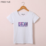2016韩国夏季星空字母印花短袖T恤女学生白色百搭上衣打底衫修身
