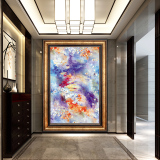 玄关装饰画客厅欧式挂画竖幅有框简欧过道走廊入户墙壁油画效果