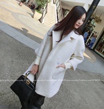 秋季新品韩版女装宽松显瘦中长款白色娃娃款羊毛呢外套女大衣学生