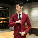 新品韩版商务休闲纯色修身西服套装 男式西服三件套潮男西装外套
