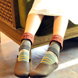 2014袜子保暖纯棉甜美条纹丝袜女浅口女士中筒厂家礼盒中筒袜短袜