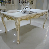 特价欧式餐桌椅组合 实木雕花别墅餐台 新古典法式白色金箔用餐台