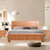 包邮 全实木床 榉木双人大床 1.5/1.8米 平板中式婚床储物高箱床