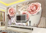 玉雕浮雕玫瑰3D立体墙纸电视背景墙卧室客厅壁画墙纸大型无缝壁纸