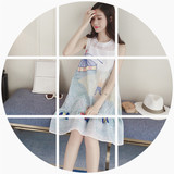 夏季女装新款韩版小清新两件套装涂鸦刺绣无袖连衣裙+吊带裙子潮