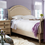 美式实木布艺双人床定制 欧式法式亚麻软包雪橇床 卧室1.8米大床