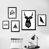 麋鹿北欧装饰画餐厅现代黑白创意有框画简欧组合挂画客厅墙画壁画
