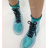 夏季时尚短筒低帮系带透明马丁成人雨鞋雨靴女韩国防滑水靴水鞋