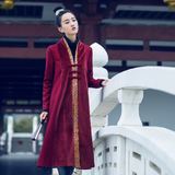 素萝 丹书 原创设计中国风女装2015冬装宽松外套中长款毛呢外套