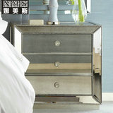 镜面家具欧式美式床头柜时尚简约三抽柜后现代新古典实木家具N111