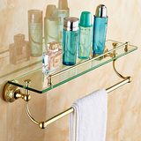 卫生间金色玻璃置物架1层浴室欧式仿古毛巾架 单层壁挂化妆品架子
