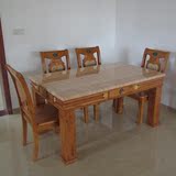 欧式客厅大理石餐桌  实木橡木长方形餐桌椅1桌4/6椅组合特价包邮