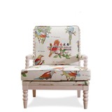 美式复古简约单人布艺沙发椅欧式实木客厅书房座椅扶手靠背休闲椅