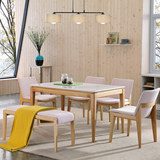 北欧餐桌全实木小户型现代简约咖啡厅白蜡木火烧大理石餐桌椅组合