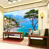 欧式地中海油画风景客厅电视背景墙纸璧布定制沙发影视墙壁画壁纸