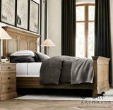 出口外贸原单美式法式复古实木卧室家具圣詹姆斯橡木雕刻高靠背床