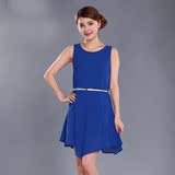 2016夏装新款女装不规则摆宽松蓝色雪纺连衣裙4181244子圣迪奥白