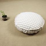 圆形方形 米色格子 淡饭小清新棉麻榻榻米 加厚椅垫 飘窗地板垫