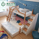 林氏木业地中海儿童床高低床男孩上下铺双层床带书架子母床BJ3A#