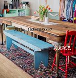 美式做旧彩绘餐椅 长凳loft家具复古矮凳 长条凳子 换鞋凳工业风