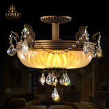 琪朗欧式全铜吸顶灯 卧室圆形水晶灯具 复古奢华玻璃阳台灯吸顶灯
