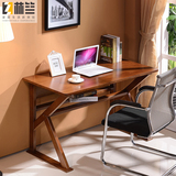 创实木桌现代简约双人简易书桌带书架组合意用电脑宜家台式卧室家