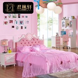 儿童床女孩单人床1.2米高箱床粉色公主实木床1.5儿童家具套房组合