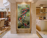 油画手绘玄关九鱼图客厅挂画风水竖版欧式中式餐厅走廊过道装饰画