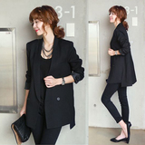 韩国2016春秋款黑色显瘦小西装女外套中长款修身韩版通勤纯色西服