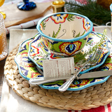 波西米亚出口大牌餐具田园彩绘陶瓷餐具套装外贸原单欧式碗碟套装