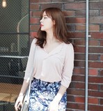 现货2016春韩国正品代购女装 甜美舒适V领纯色T恤 CKK
