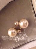 巴黎萌猫专柜代购 Dior迪奥白色大小珍珠耳钉/耳环经典圆珠款