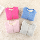韩版儿童空气层加绒外套 男女童格子双层保暖开衫 宝宝冬季卫衣