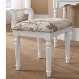 美式小凳子白色实木化妆凳靠背美甲凳欧式梳妆凳布艺换鞋凳