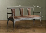 美式复古LOFT工业风格实木沙发古典做旧实木三人沙发椅仿古铁艺椅
