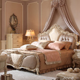 欧式双人布艺床美式实木雕花床婚床时尚新款1.5米1.8米法式公主床