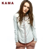 KAMA 卡玛春季女装 刺绣拼接浅蓝色水洗长袖修身牛仔衬衫 7114877
