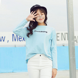 2016新款潮长袖字母T恤女宽松上衣长袖3D印花韩版纯棉衣服