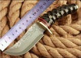 日本进口大马士革钢羊角手柄铜头珍藏折叠直刀 典藏世家礼品刀具
