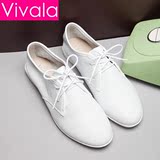 Vivala单鞋女新款头层牛皮女鞋平跟小白鞋英伦学生平底低帮鞋