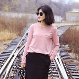韩国订单2014秋冬款女装宽松休闲韩版长袖中长款针织打底衫T恤衫
