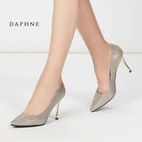 Daphne/达芙妮新款尖头浅口女单鞋婚鞋亮面水钻高跟鞋1016404089