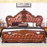 新古典高档卧室双人床美式深色公主床奢华实木雕花太子婚床红棕色