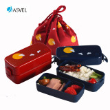 ASVEL日本双层分格饭盒微波炉午餐盒 日式学生可爱便当盒 送筷勺