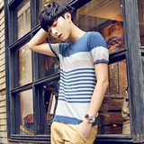 夏季男士短袖T恤韩版圆通潮男装针织体恤简约修身打底衫青年上衣