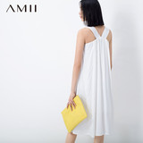 [惠]Amii艾米2016夏季新款女纯色后吊带V领无袖A型宽松大码连衣裙