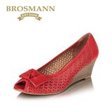 BROSMANN/宝舒曼女鞋2015夏季新款压花镂空面坡跟鱼嘴凉鞋 C20208