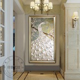 玄关装饰画超立体厚颜料挂画走廊过道壁画现代简约欧式抽象白孔雀