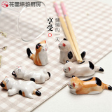 日式陶瓷猫咪小摆件筷子架 小猫筷子托小猫咪筷架筷托酒店筷子托
