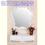 壁挂梳妆台 小户型简约 雕花大梳妆镜子墙壁化妆镜白色浴室镜新品
